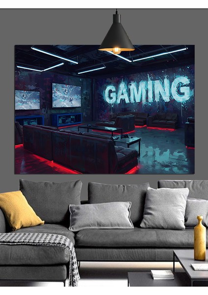 Neon Işıklı Oyun Odası Gaming Dekoratif Kanvas - Mdf Ahşap Tablo fiyatları