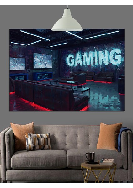 Neon Işıklı Oyun Odası Gaming Dekoratif Kanvas - Mdf Ahşap Tablo modelleri