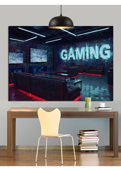 Neon Işıklı Oyun Odası Gaming Dekoratif Kanvas - Mdf Ahşap Tablo fırsatları