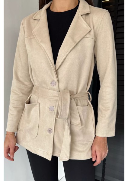 Kadın Kruvaze Yaka Ön Düğmeli Bel Kuşaklı Ceket P-00018890 modelleri