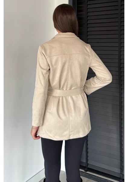 Kadın Kruvaze Yaka Ön Düğmeli Bel Kuşaklı Ceket P-00018890 fırsatları