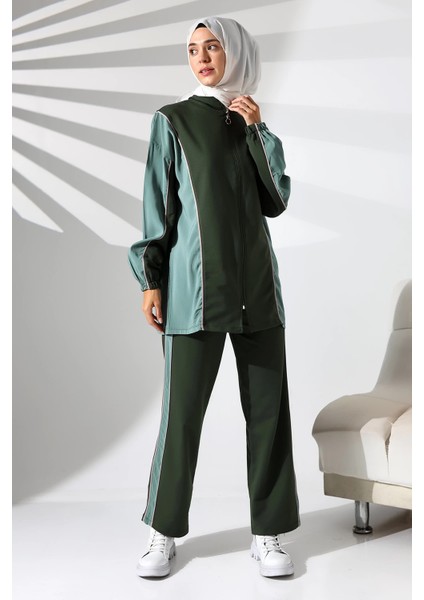 Kadın Mevsimlik Penye Alt Üst Spor ve Rahat Haki Tesettür Takım