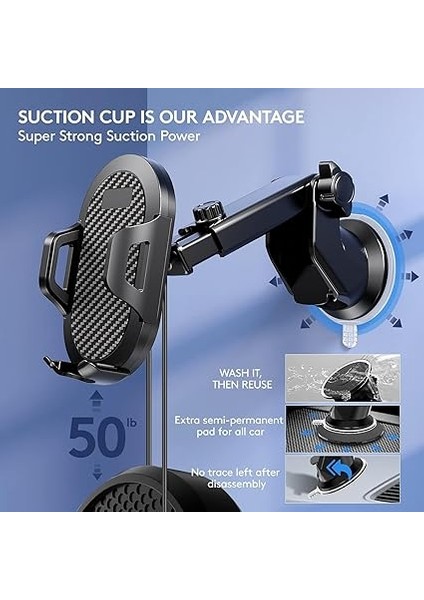 360° Ayarlanabilir Araç Telefon Tutucu – Vantuzlu, Ultra Güçlü Emiş Gücü, 4-7” Telefonlar Için Uyumlu, Şok Emici, Tek Tuşla Serbest Bırakma fiyatları