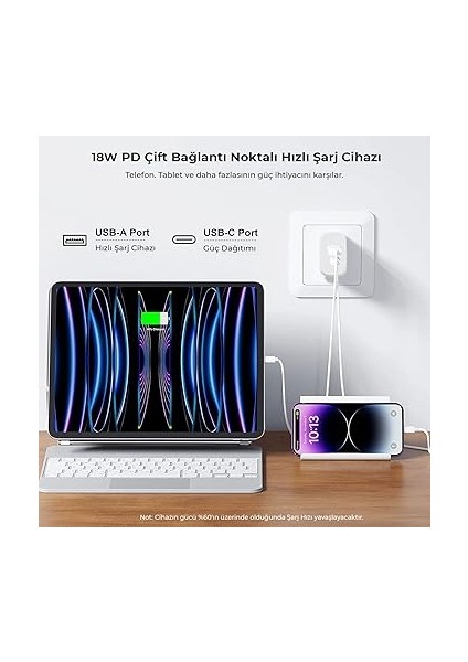 ZH-2U41T 25W Pd 3.0 Type-C & Usb-A Çift Bağlantı Noktalı Hızlı Şarj Adaptörü, Huawei, iPhone 15/14/13/12/pro Max, iPad Air/pro ve Daha Fazlası ile Uyumlu fırsatları