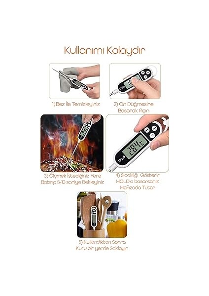 Gıda Termometresi Sıvı Gıda Et Su Bebek Süt Mama Yiyecek Sıcaklık Mutfak Isı Ölçer 3238 fırsatları