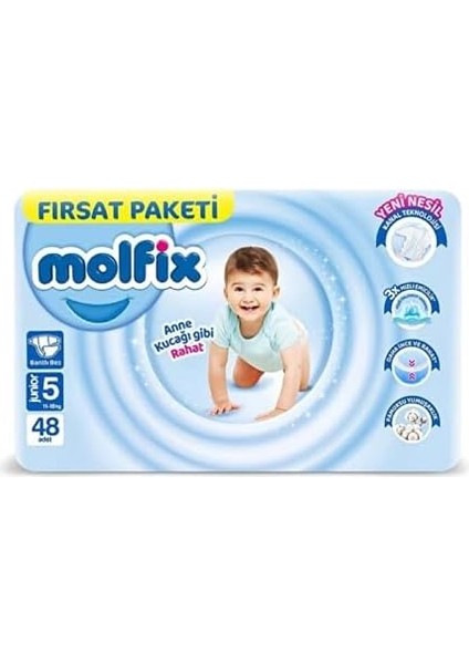 Molfix 3D Bebek Bezi, Junior 5 Beden, Fırsat Paketi 48 Adet