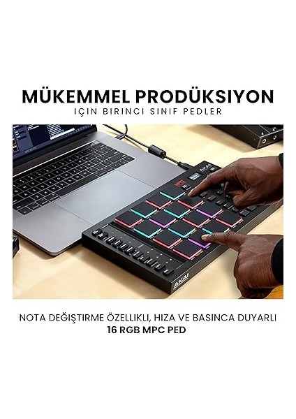 Professional Mpc Studio - USB Mıdı Controller ve Bateri Makinesi, Mpc Pedleri, Beat Yapımcısı LCD Ekranı, Atanabilir Dokunmatik Şerit, 16 Hıza Duyarlı Rgb Pedi, Mpc Yazılımı Dahil modelleri