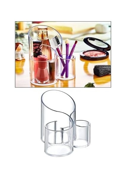 Porselen Diyarı 3 Bölmeli Çok Amaçlı Şeffaf Makyaj Organizeri - Kozmetik Ürün Düzenleyici - Kalem Makyaj Organizer Şeffaf