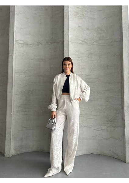 Kadın Leopar Saten Ceket Pantolon Ikili Takım fırsatları