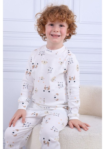 105 Erkek Çocuk Uzun Kollu Bisiklet Yaka Pijama Takım-Beyaz fiyatları