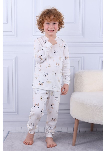 105 Erkek Çocuk Uzun Kollu Bisiklet Yaka Pijama Takım-Beyaz modelleri
