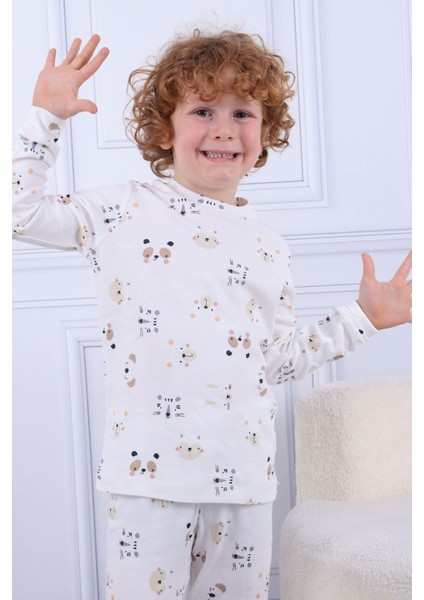 105 Erkek Çocuk Uzun Kollu Bisiklet Yaka Pijama Takım-Beyaz fırsatları