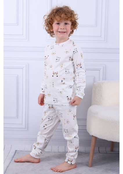 105 Erkek Çocuk Uzun Kollu Bisiklet Yaka Pijama Takım-Beyaz indirimleri