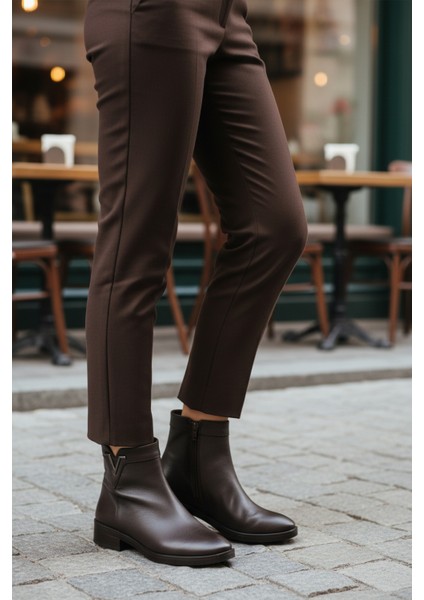 Kahve Hakiki Deri Içi Polarlı Kaymaz Kadın Bot 21893-1 Z modelleri