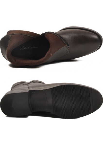 Kahve Hakiki Deri Içi Polarlı Kaymaz Kadın Bot 21893-1 Z indirimleri