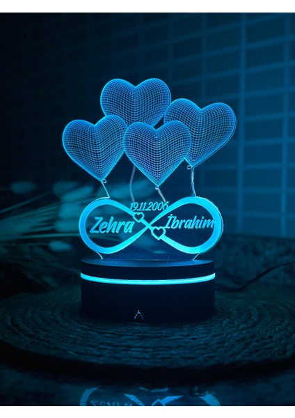Kişiye Özel Rgb 3 Boyutlu LED Lamba – Evlilik Yıl Dönümü, Sevgiliye, Eşe Sonsuz Aşk Hediyesi