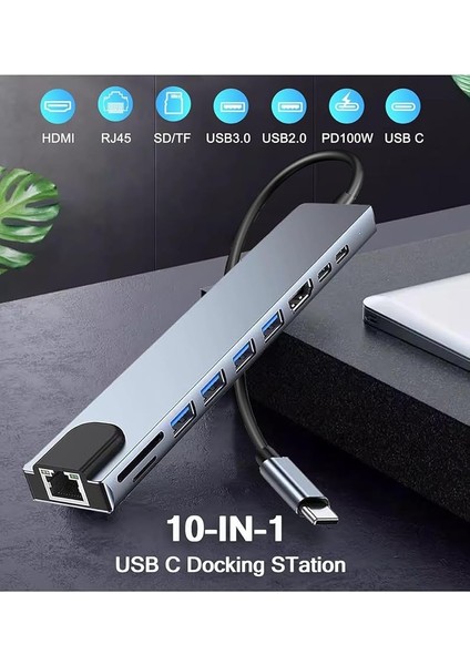 USB C Çoklayıcı, Hdmı, RJ45 Ethernet, Sd/tf Kart, USB 3.0/2.0 Bağlantı Noktaları, 100W Pd Şarj, Gümüş fiyatları