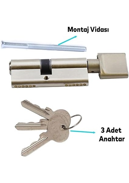 Silindir Barel Göbek Kilidi Çelik Kapı Içeriden Kilitleme Kilidi 90 mm 3 Anahtarlı Çevirmeli Kilit modelleri