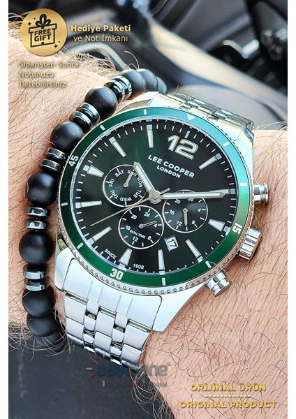 Fonksiyonları Aktif Orijinal Yeşil Gümüş Beyaz Takvimli Erkek Kol Saati