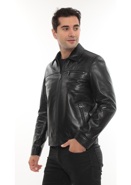 Erkek Hakiki Deri Mont - Ravero, Gömlek Yaka ve Fermuarlı Cepler ile Şık Tasarım fiyatları