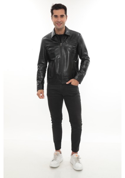 Erkek Hakiki Deri Mont - Ravero, Gömlek Yaka ve Fermuarlı Cepler ile Şık Tasarım modelleri