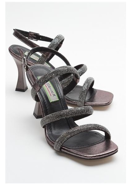 Kadın Hln Ince Topuklu Platin Taşlı Sandalet