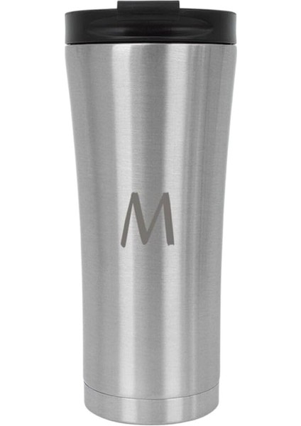 M Harfli Baskılı Çelik Termos Bardak 500 ml Tek Ebat Metalik