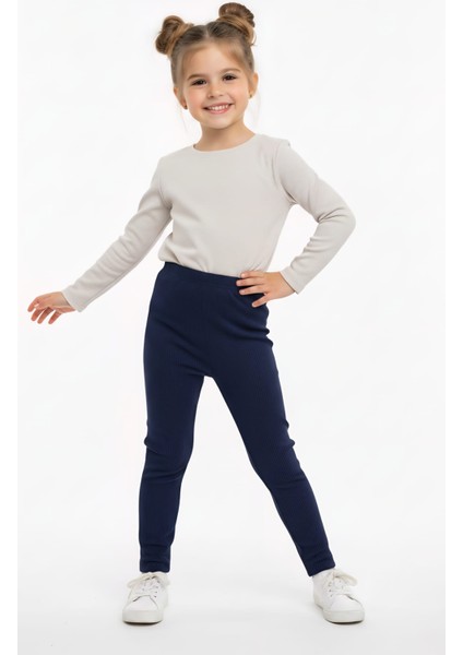 Kız Çocuk Pamuklu Likralı Şardonlu Mevsimlik Tayt