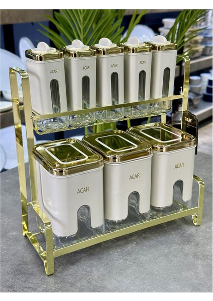 Mabel Vakum Kapaklı 8 Li Gold Metal Baharat Takımı