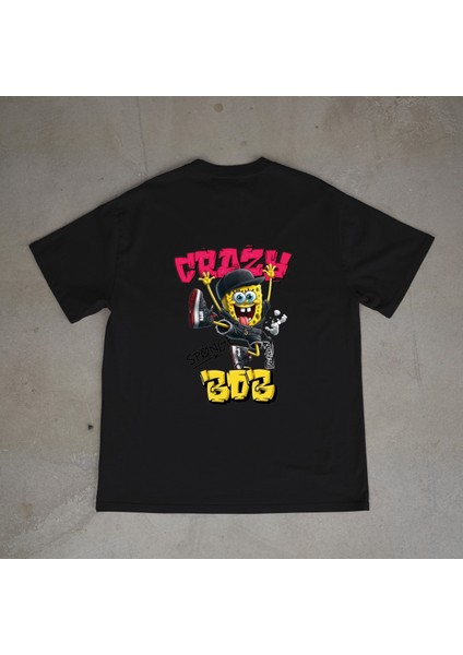 Bob Tasarım Baskılı Siyah Oversize T-Shirt