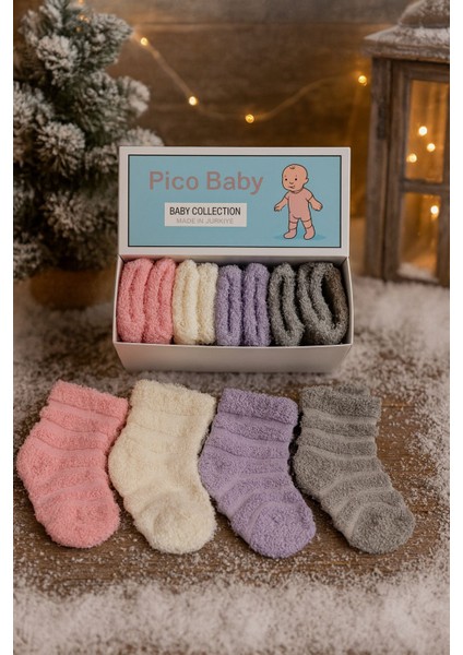 4'lü Kız Bebek & Çocuk Ters Havlu Düz Renkli Çorap