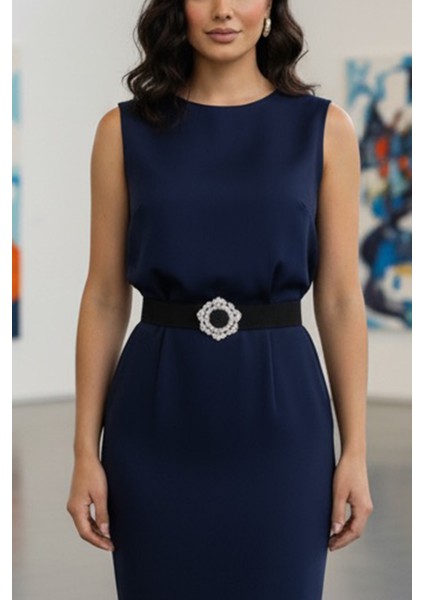 Pınkmark Kadın Gümüş Kaplamalı Renkli Baget Taşlı Zirkon Yuvarlak 4cm Genişlik Ayarlanabilir Lastik Kemer PMKM25710