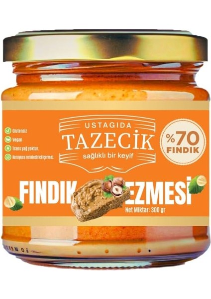Ustagıda Tazecik%70 Fındık Ezmesi 300 Gram Glütensiz - Vegan