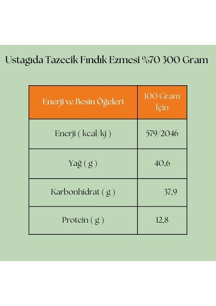 Ustagıda Tazecik%70 Fındık Ezmesi 300 Gram Glütensiz - Vegan fiyatları