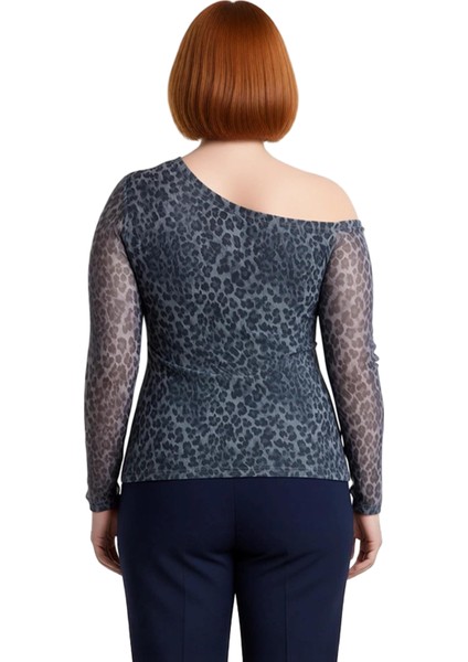 Kadın Moda Şık Büyük Beden Regular Asimetrik Yaka Slim Kalıp Örme Mesh Bluz modelleri