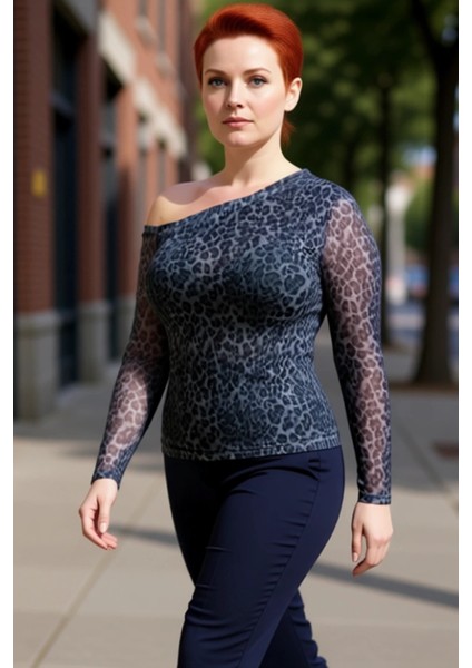 Kadın Moda Şık Büyük Beden Regular Asimetrik Yaka Slim Kalıp Örme Mesh Bluz fırsatları