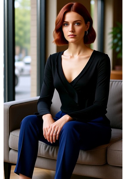 Kadın Regular Regular Kalıp Örme Anvelop Triko Görünümlü Normal Kalıp Bluz