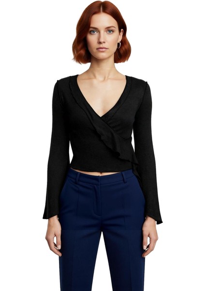 Kadın Regular Regular Kalıp Örme Anvelop Triko Görünümlü Normal Kalıp Bluz fiyatları