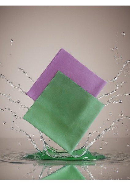 Aliva's Premium Mikrofiber Cam ve Ayna Bezi- Sihirli Temizlik Bezi 40 X40 Cm- Mor ve Yeşil Renk