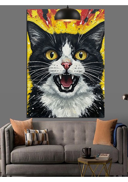 Şaşkın Ifadeli Siyah Beyaz Kedi Portresi Dekoratif Kanvas - Mdf Ahşap Tablo fiyatları