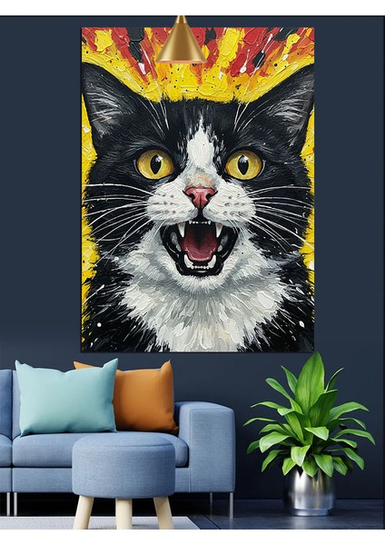 Şaşkın Ifadeli Siyah Beyaz Kedi Portresi Dekoratif Kanvas - Mdf Ahşap Tablo modelleri