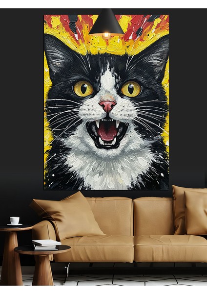 Şaşkın Ifadeli Siyah Beyaz Kedi Portresi Dekoratif Kanvas - Mdf Ahşap Tablo fırsatları