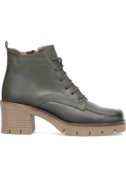 Elit Alvarine Kadın Hakiki Deri Topuklu Bot Haki