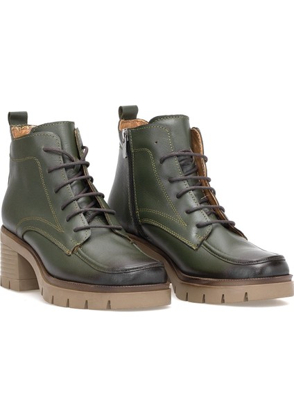 Elit Alvarine Kadın Hakiki Deri Topuklu Bot Haki fırsatları