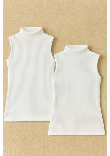 Kadın Pamuklu Likralı Raporlu Ribana Sıfır Kol Balıkçı Yaka Penye 2'li Atlet W6K4K6T5KA