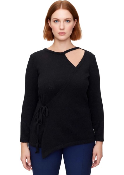 Kadın Triko Bluz Bağlamalı Detaylı Bisiklet Yaka Ince Kumaş Regular Fit Uzun Kol Kaliteli Şık