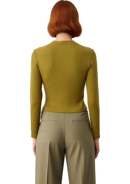 Kadın Uzun Kollu Bluz Vücuda Oturan Crop Omuz Burgusu Viskon Ribana Kaliteli Şık Rahat Modern modelleri