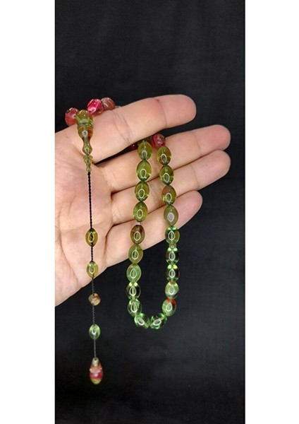 Ateş Kehribar Tesbih Yeşil Renk Beyzi Kesim T-411 fırsatları