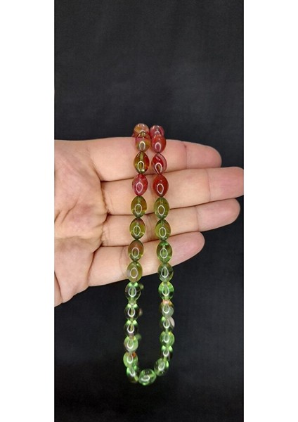 Ateş Kehribar Tesbih Yeşil Renk Beyzi Kesim T-411
