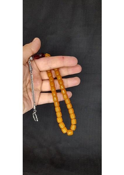 Sevgiliye Özel Hediye Çubuk Kehribar Tesbih Sarı Renk Kapsül Kesim H-1410.